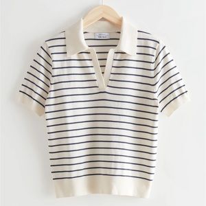 & Other Stories Sailor Striped Polo Top size large